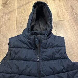 L C Waikiki Men's Full Zip Fleece Lined Puffer Vest Hood Navy Blue Size 2XL